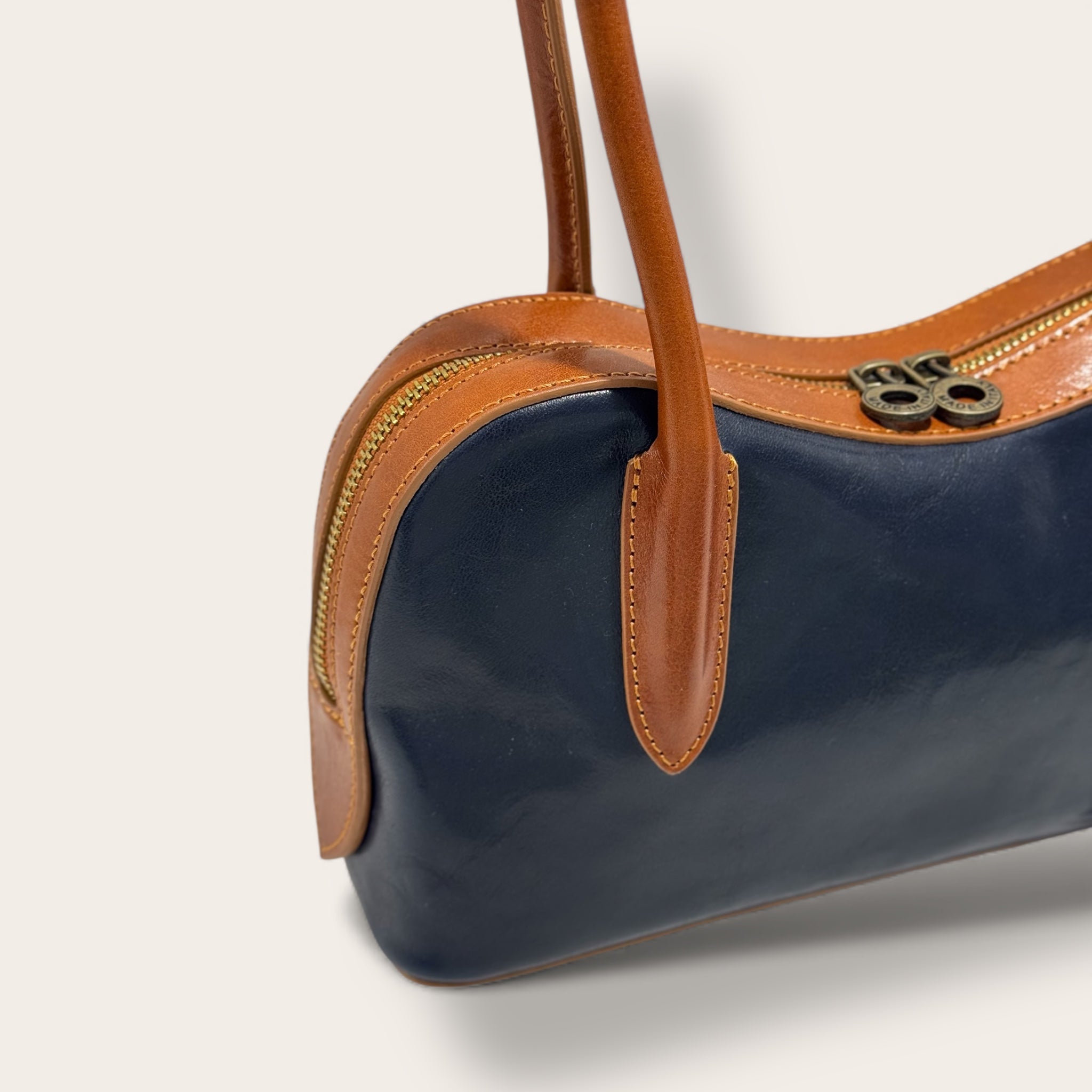 Florence Italy – Tornabuoni Blu con Manico Cuoio | Borsa in Pelle Made in Italy