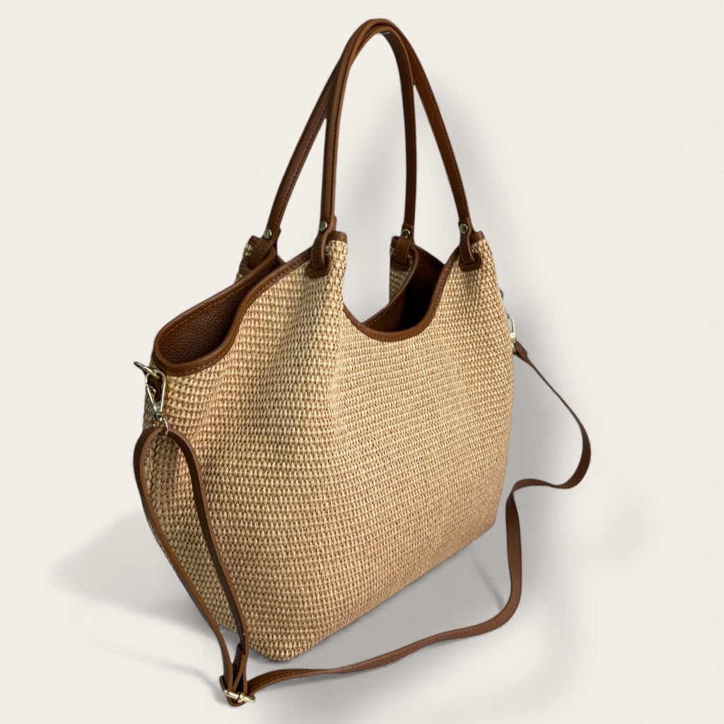 Florence Italy – Borsa Arno in Tessuto Intrecciato con Profili in Pelle